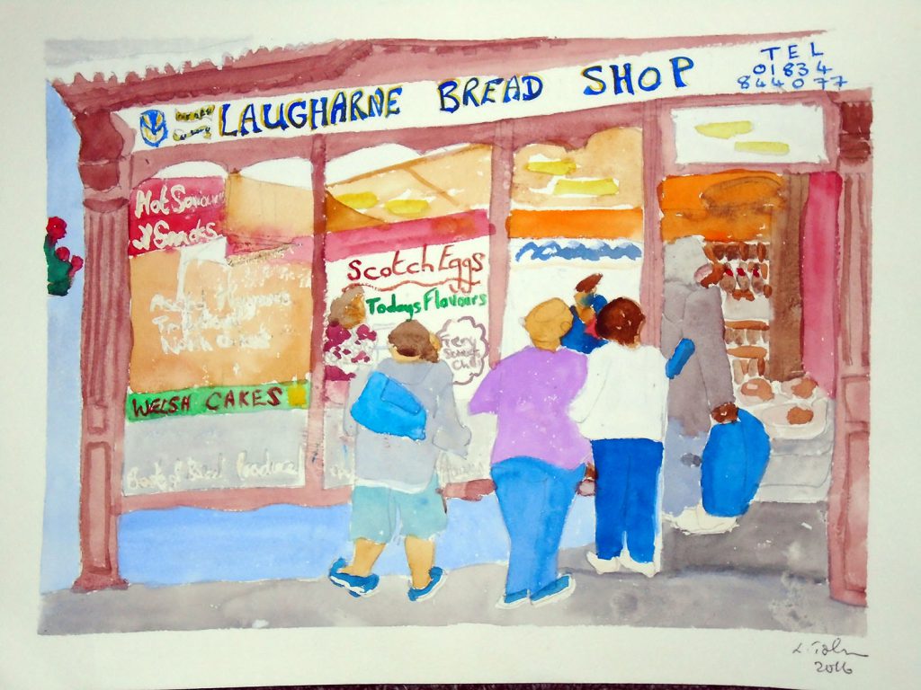 Laugharne bread shop Watercolour 54x44 £135
