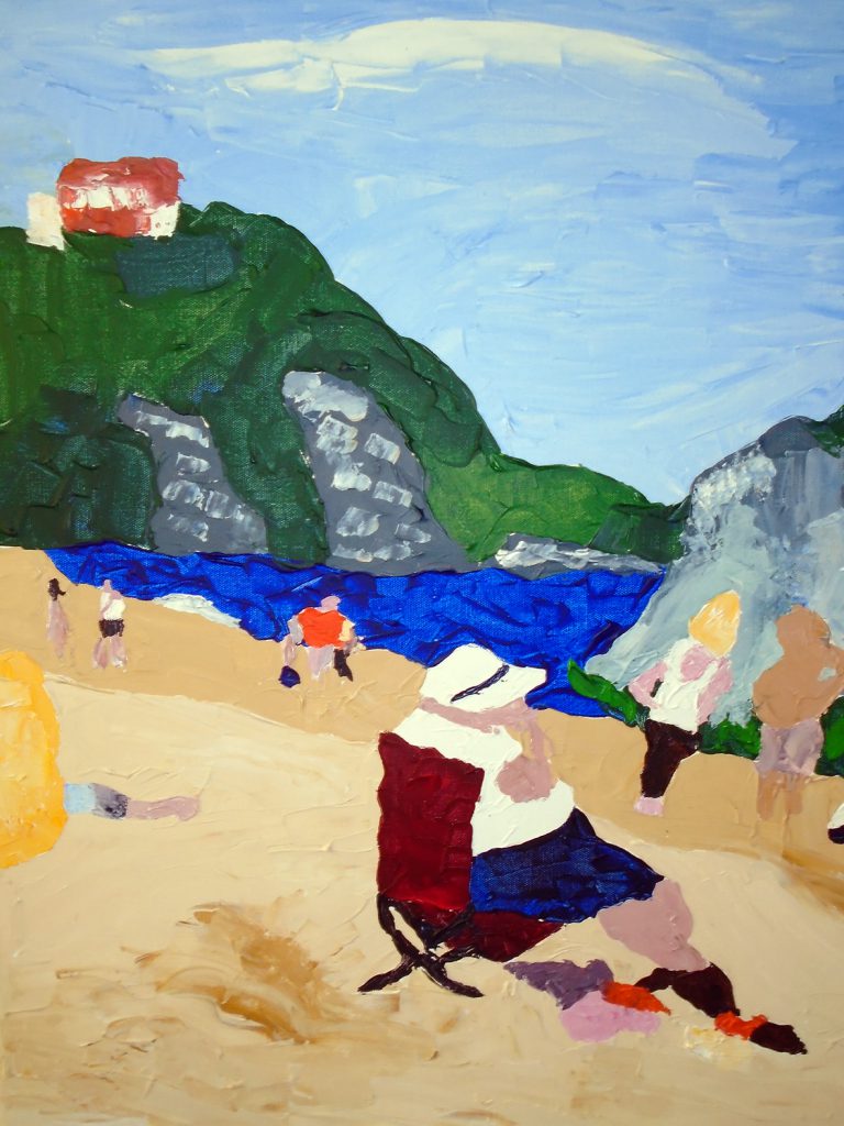 Woman on beach Tenby Acrylic on canvas 76x61 £370